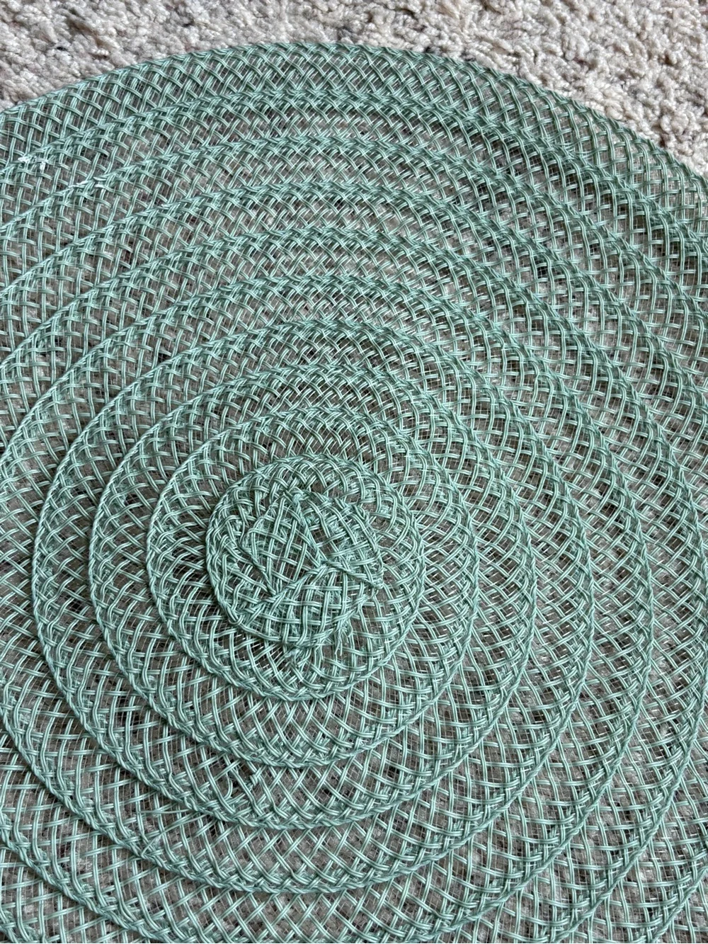 Set of 4 Sage Green Round Braided Placemats 12”